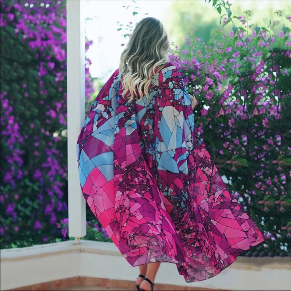 Sol Searching Abstract Print Kimono Swim Cover Up - Picture 7 of 7